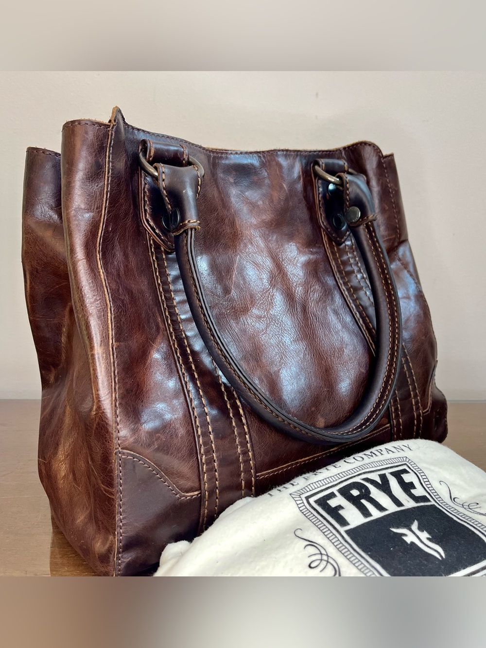 Frye Melissa Dark Brown Distressed Leather Tote Bag - NWT